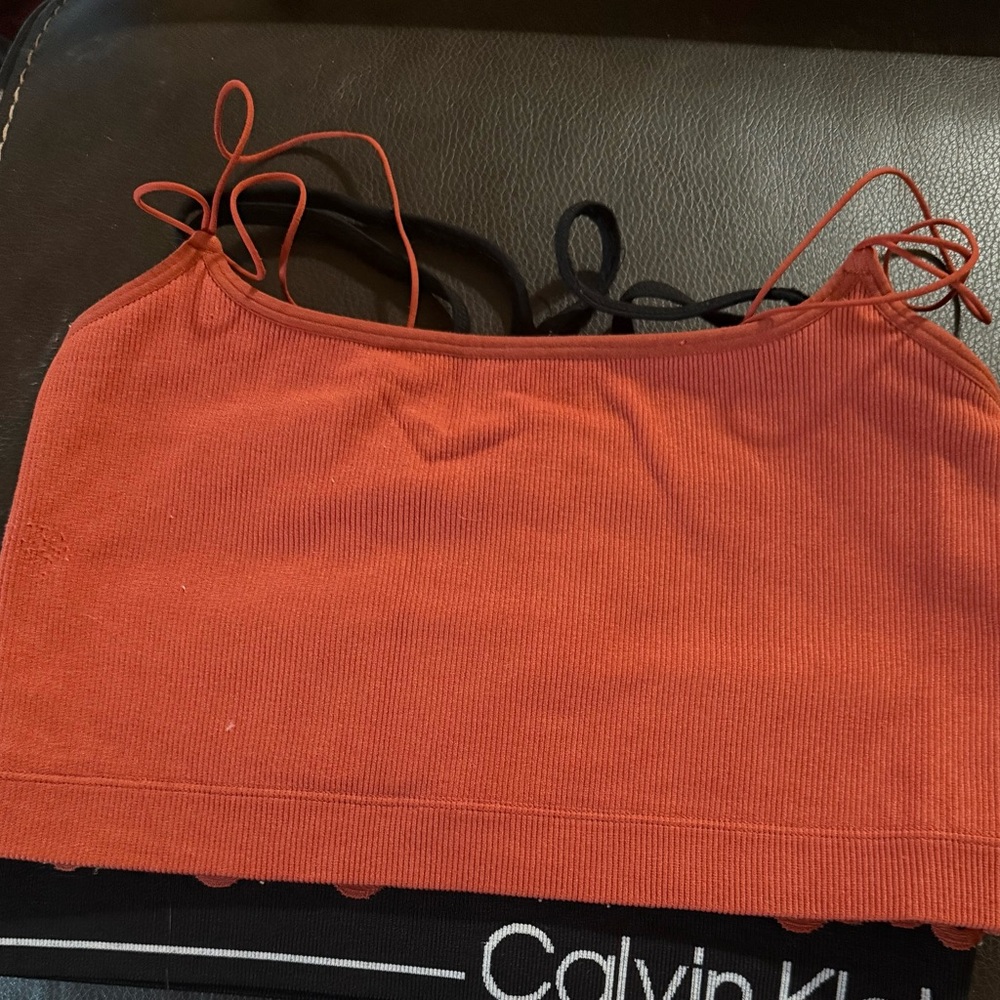 Calvin Klein Black and Vibrant Orange Ribbed Bralette Size S